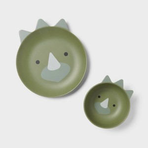 Kids' 2pc Bamboo and Melamine Dino Dinnerware Set Green - Pillowfort™ - 1 of 3