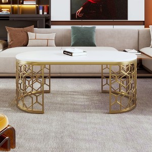 Okak Modern Coffee Table Set of 2 Nesting Tables, Round Side Table for Living Room, Accent Table with Marbling Top Gold Base - 1 of 4