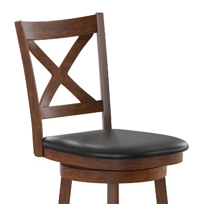 Antique Oak Crossback Swivel Barstool with Black Vinyl Seat