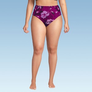 Lands' End Women's Ribbed Smoothing High Waisted Bikini Bottoms - 1 of 3
