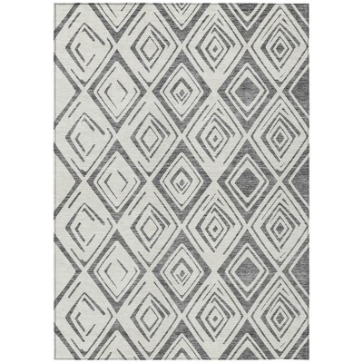 Gray And Ivory Geometric Washable Indoor Outdoor Area Rug