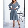 BLUEMING Womens V Neck Long Sleeve Peasant Dress Poet Sleeve Dress Surplice Shirred Waist Tiered Womens Fall Fashion, dusty blue - M - 3 of 4