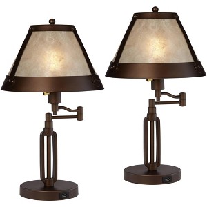 Franklin Iron Works Samuel 21 1/4" High Small Farmhouse Rustic Desk Lamps Set of 2 USB Port Swing Arm with Socket Brown Bronze Finish Metal Charging - 1 of 4