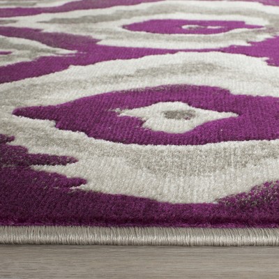 Ivory and Purple Floral Synthetic Rectangular Area Rug