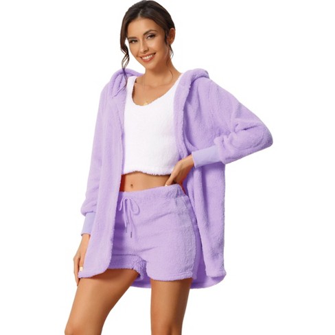 Cheibear Womens Pajama Sleepwear Button Down With Capri Pants Satin Lounge  Pjs Set Purple Medium : Target