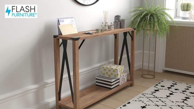 Flash Furniture Wyatt Modern Farmhouse Wooden 2 Tier Console Entry Table with Metal Corner Accents and Cross Bracing, 2 of 12, play video