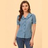 INSPIRE CHIC Women's Vintage Polka Dots Peter Pan Collar Puff Short Sleeve Shirt - 3 of 4