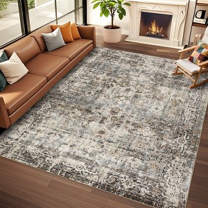 Soft Boho Vintage Low Pile Washable Large Indoor Area Rug for Living Room Bedroom Dining Room - 1 of 4
