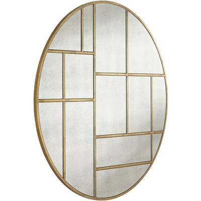 Antique Gold Geometric Pattern Round Wall Mirror, 35 inches
