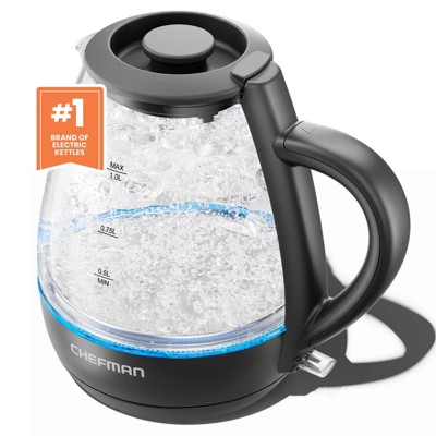 Chefman 1L Rapid-Boil Kettle with Automatic Shutoff - Black: Glass Electric Water Boiler & Warmer, 1500W Tea Heater