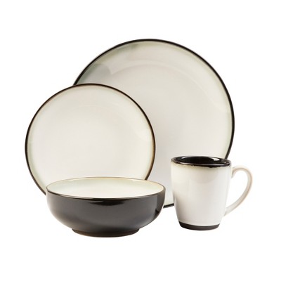 16pc Stoneware Nova Dinnerware Set White/Black - Sango