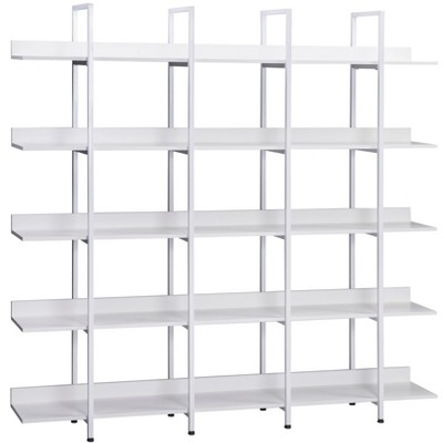 Vynxaria Vintage Industrial 5-Tier Utility Storage Shelves, Open Bookshelf with Metal Frame, White Finish