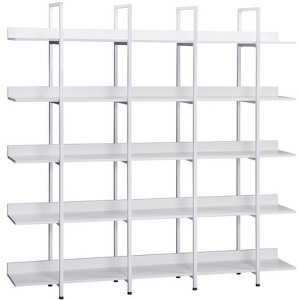 Vynxaria Vintage Industrial 5-Tier Utility Storage Shelves, Open Bookshelf with Metal Frame, White Finish - 1 of 4