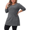 Agnes Orinda Women's Plus Size Crew Neck Long Sleeve Ribbed Knit Casual Loose Pullover Sweater with Pocket - 2 of 4