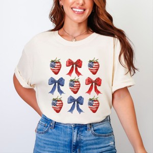 Simply Sage Market Coquette Bows And USA Strawberries Garment Dyed Tee - 1 of 4