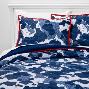 3pc Full/Queen Abstract Adventure Microfiber Comforter Set Navy - Pillowfort , Blue