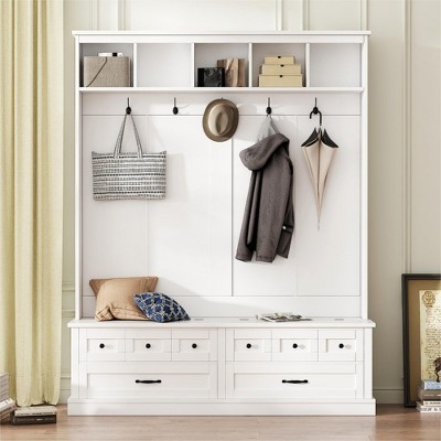 74" Tall Entryway Hall Tree With Shoe Bench, Coat Rack with Lift Top Storage Bench & 2 Drawer, Hallway Coat Hanger for Living Room Mudroom