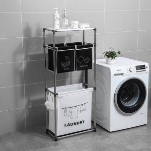 Yukimo 3 Tier Laundry Hamper with 4 Removable Bags, Clothes Sorter Organizer with Shelves and Hooks for Lights and Darks - 1 of 4