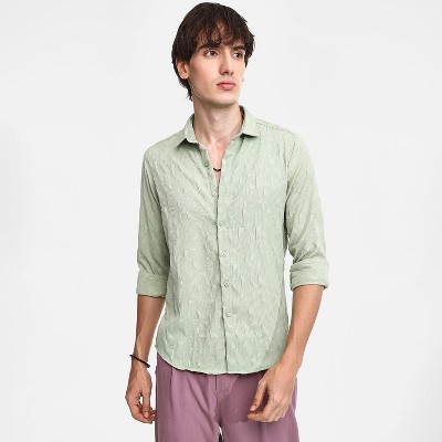 Campus Sutra Men Men's Sage Green Geometric-Texture Shirt