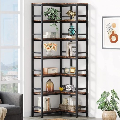 Hommoo 78.7”Tall 7 Tier Industrial Corner Bookshelf Brown