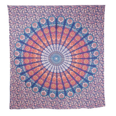 HomeRoots 92" X 84" Orange Purple And Blue Mandala Cotton Hanging Tapestry