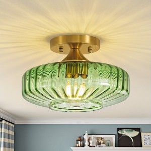 POWLIG Modern Gold Ceiling Light Fixture with Glass Shade, 9.84 inch Wide Semi-Flush Mount for Kitchen, Hallway, Bedroom - 1 of 4