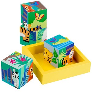 Orange Tree Toys: Jungle Animals - Four Blocks Puzzle - Hand Painted Colorful Wooden - 1 of 4