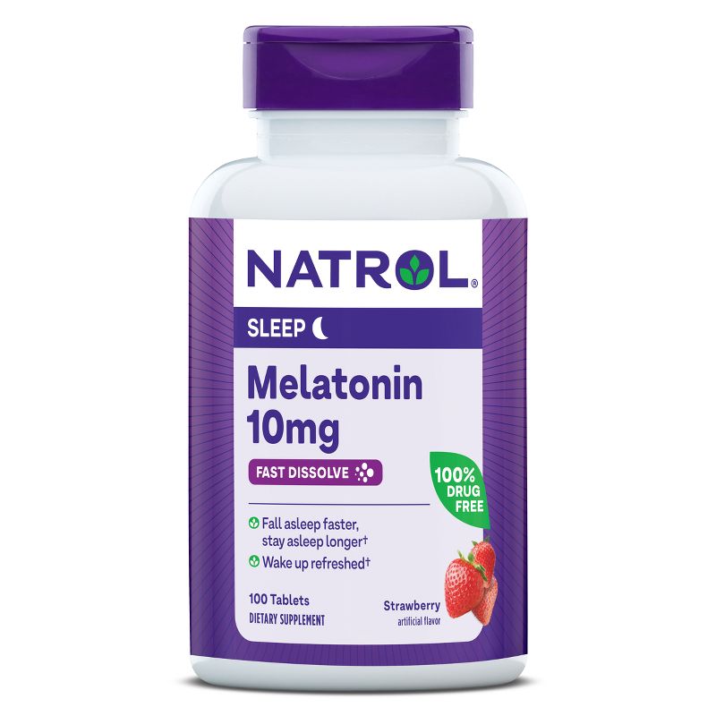 Natrol Melatonin 10mg Maximum Strength Fast Dissolve Sleep Aid Tablets - Strawberry - 100ct, 1 of 12