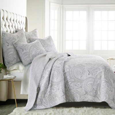 Spruce Grey Cotton Twin Reversible Quilt Set
