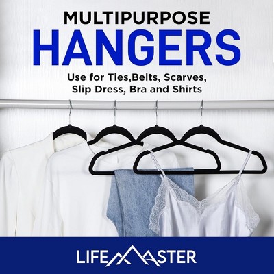 Black Velvet Non-Slip Clothes Hangers with 360° Swivel Hook, Pack of 50