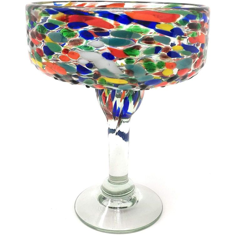 Dos Sueños Mexican Hand Blown  Margarita Glasses - Confetti Rock Design - 16oz - Set of 4, 6 of 7