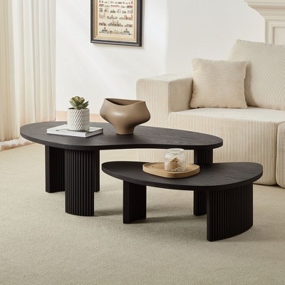 Sapphtopaz 2PCS Modern Coffee Table Set with Embossed Legs Irregular Dining Table with Wood Veneer Nesting Coffee Table Set of 2 for Living Room