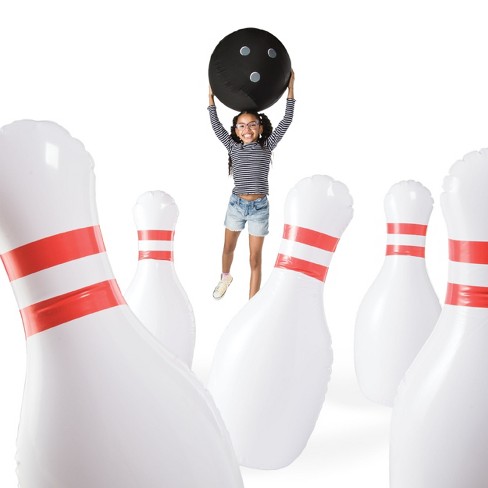 Shoes, bowling pin and ball for bowling game Stock Photo by