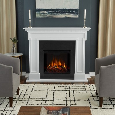 White Freestanding Electric Fireplace with Mantel