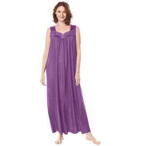 Only Necessities Women's Plus Size Long Tricot Knit Nightgown - 1 of 4