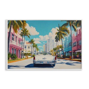 Stupell Industries Classic Car in Tropical Town Framed Giclee Art, White, 24" x 16" - 1 of 4