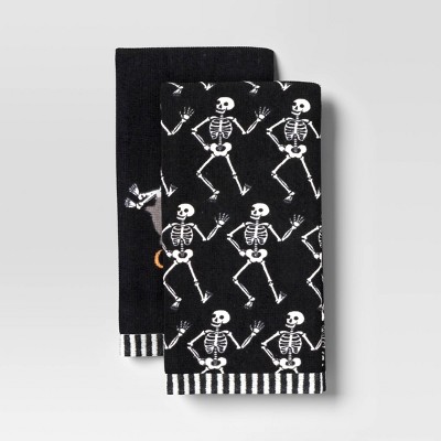 2pk Halloween 'Chilling' Skeleton Glow in the Dark Hand Towel Set Black - Hyde and EEK! Boutique™