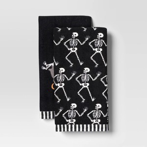 2pk Halloween 'Chilling' Skeleton Glow in the Dark Hand Towel Set Black - Hyde and EEK! Boutique™ - 1 of 4