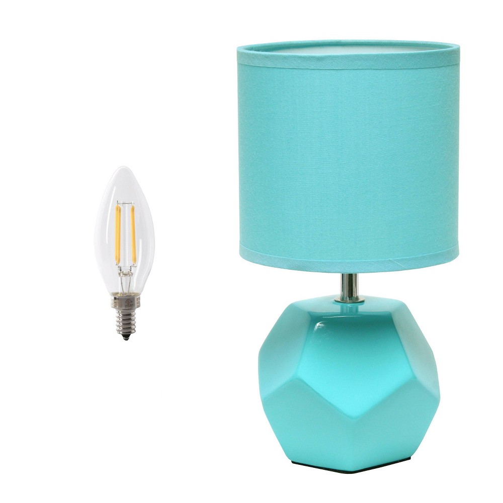 Simple Designs 10.24" Round Geometric Prism Mini Table Lamp with Matching Fabric Shade (Includes LED Light Bulb) Blue