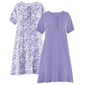 Collections Etc 2-Pack Pretty Paisley Print Short-Sleeve Henley Gown - 1 of 4