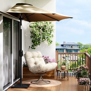 half patio set with umbrella Safavieh Evert and Teak/Navy Half Patio Set And Umbrella Outdoor Sets crank opens and closes the porch shade in seconds to block sunlight Half Patio Umbrella 9ft with