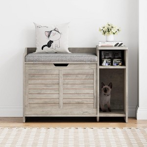 Cat Litter Box Enclosure – Hidden Litter Box Cabinet with Top Opening, Cushion, and Storage | Stylish Privacy Cat Litter Furniture - 1 of 4