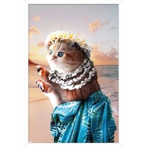 Trends International James Booker - Aloha Cat Framed Wall Poster Prints - 1 of 4