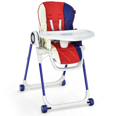 Infans Baby High Chair Foldable Feeding Chair w/ 4 Lockable Wheels
