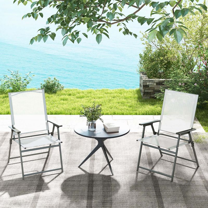 Costway 4pcs Patio Folding Portable Dining Chairs Metal Frame Armrests Garden Black/Grey/White, 2 of 9