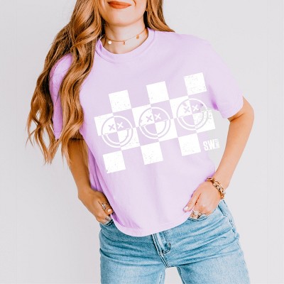Simply Sage Market S.W.Smiley Checkered X Face Boxy Crop Top