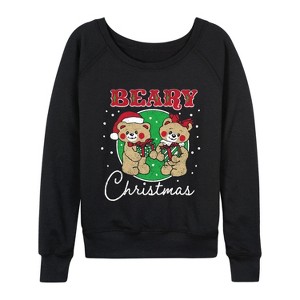 Women's - Instant Message - Beary Christmas Lightweight French Terry Wide Neck Long Sleeve Graphic Shirt - 1 of 4
