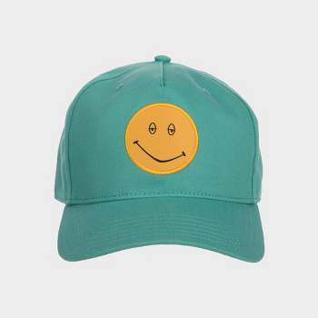 Men's Dazed and Confused Smiley Face Printed Cotton Baseball Hat - Teal Green