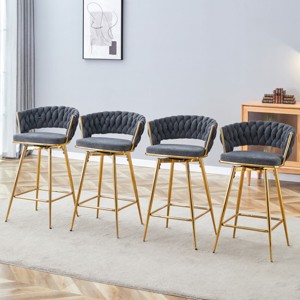 Elegant Swivel Counter Height Stools Set of 4, Seats with Back, Metal Legs, Modern Quilted Chairs for Kitchen or Bar-Maison Boucle - 1 of 4