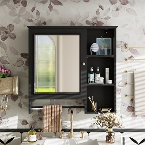 Bathroom Medicine Cabinet With Single Mirror Door, Wall Mounted Storage Cabinet With Mirror Door And Adjustable Shelf, 3 Open Fixed Shelves - 1 of 4
